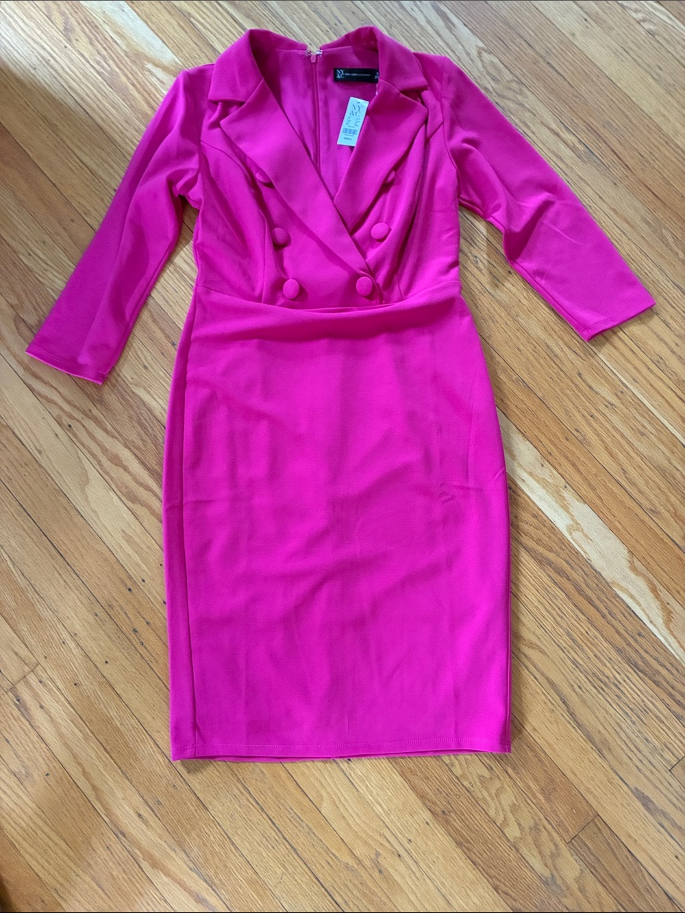New York & Company Hot Pink Double-Breasted Sheath Midi Dress